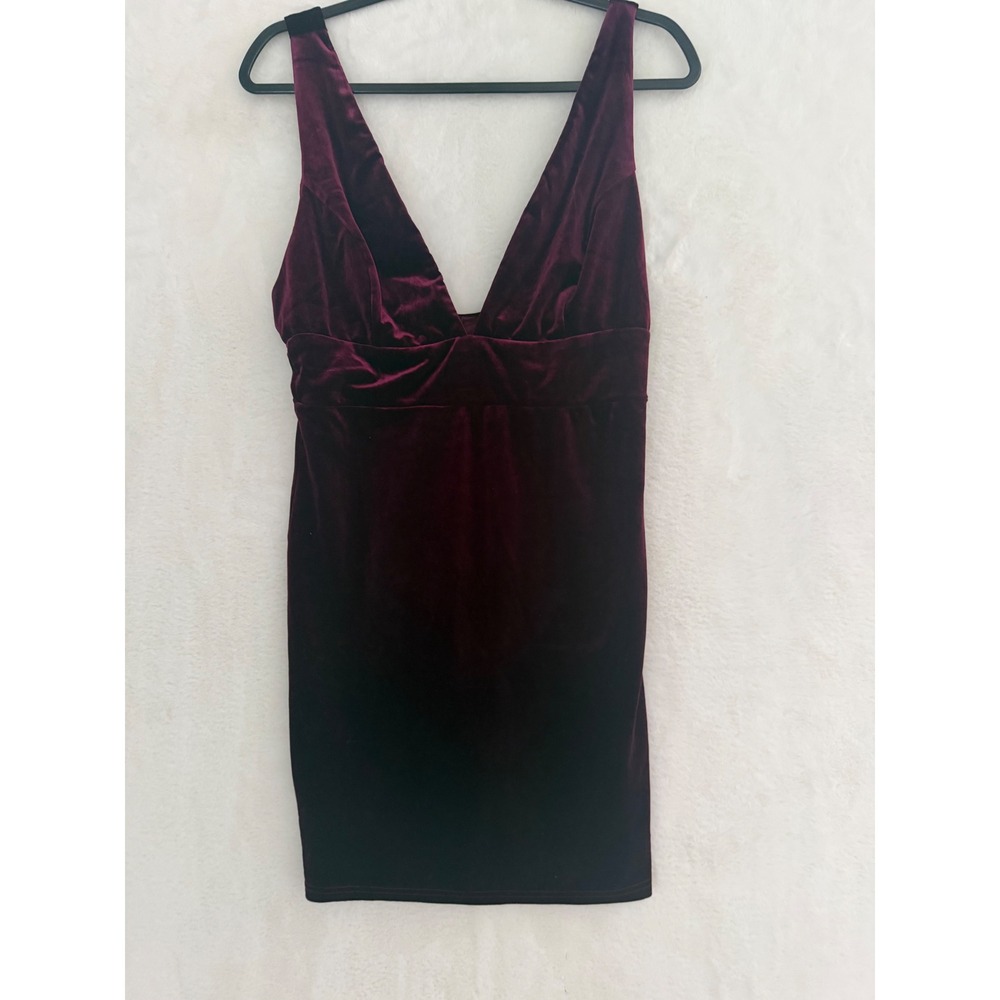 Lulus Velvet Mini Dress Womens Large Burgundy Wine Deep V-Neck‎ Cocktail Party L